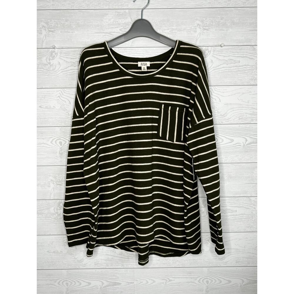 A.N.A. A New Approach olive green/cream striped long sleeve tunic NWT Size XXL